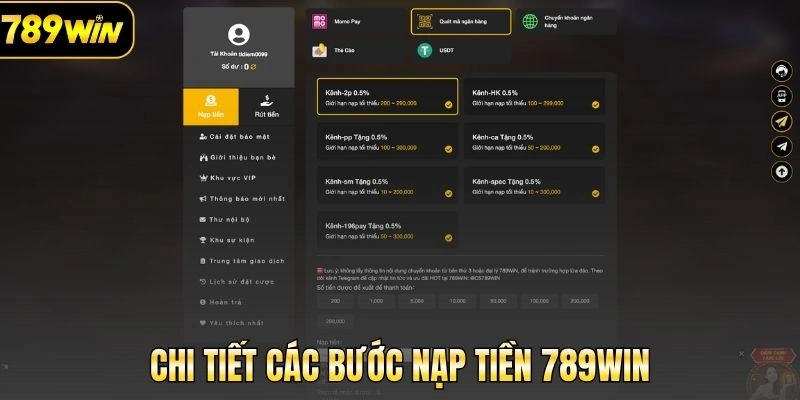 Chi tiết các bước nạp tiền 789Win